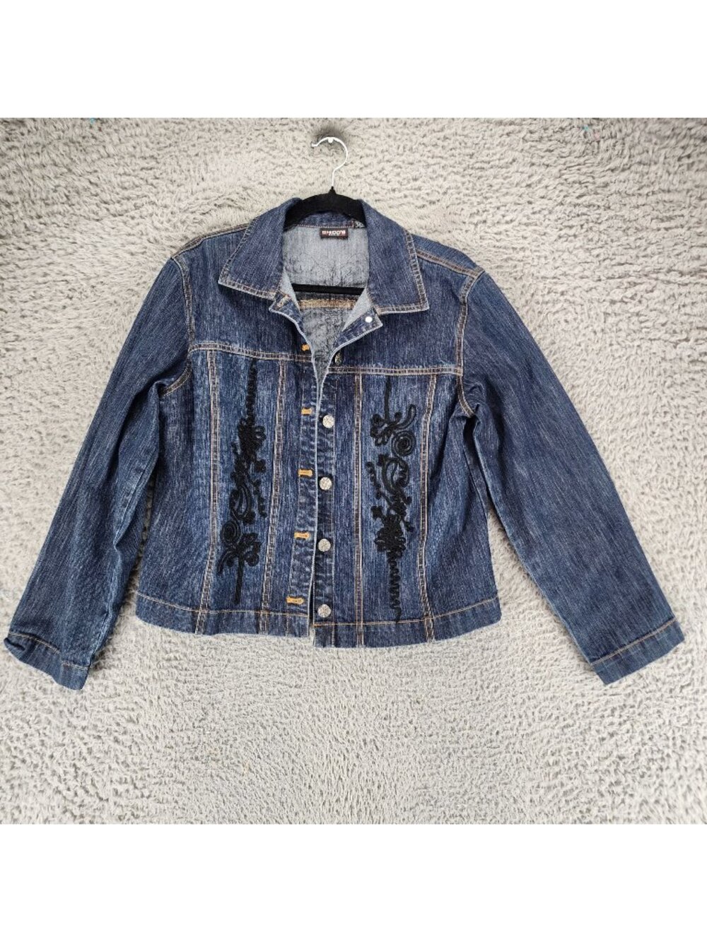 Chicos Jacket Womens 1 US 8 Blue Stretch Embroidered Denim Jean *Read*